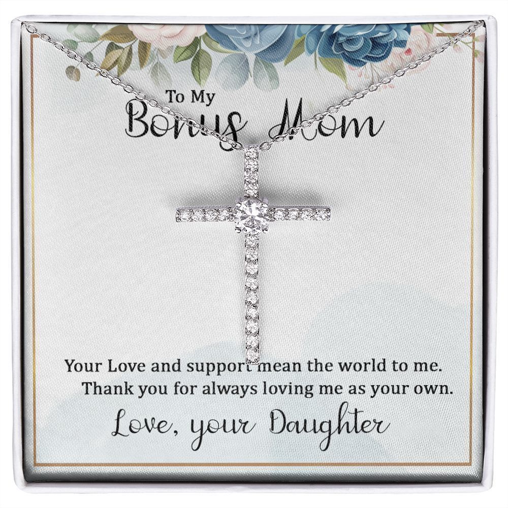 To My Bonus Mom Your Love and Support CZ Cross Necklace